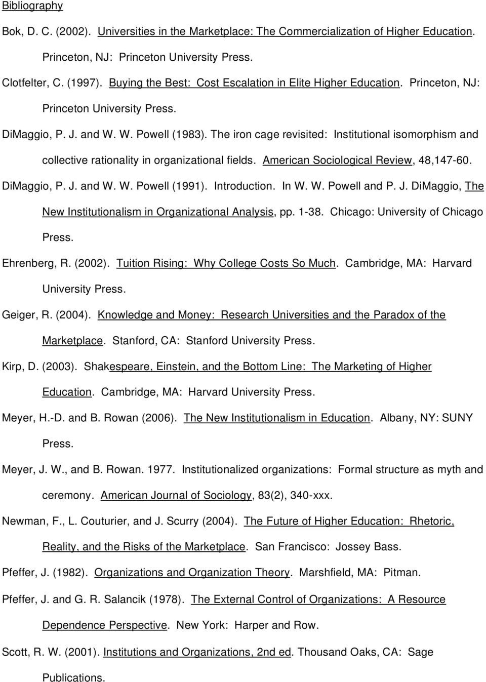 The iron cage revisited: Institutional isomorphism and collective rationality in organizational fields. American Sociological Review, 48,147-60. DiMaggio, P. J. and W. W. Powell (1991). Introduction.