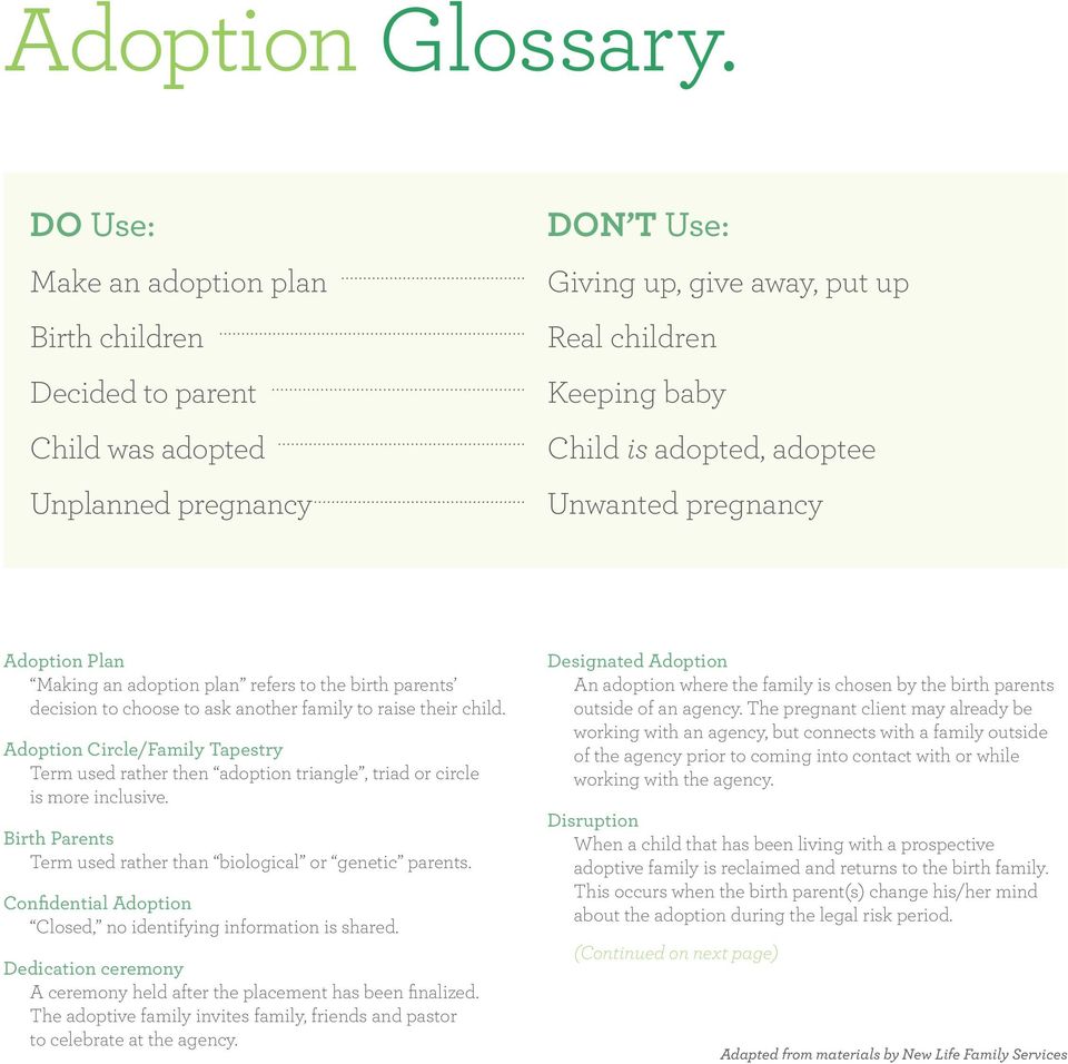 Unwanted pregnancy Adoption Plan Making an adoption plan refers to the birth parents decision to choose to ask another family to raise their child.