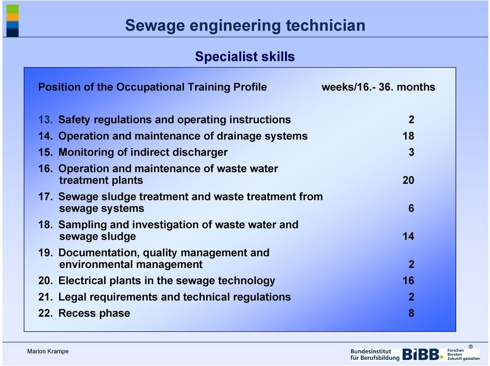 Sewage sludge treatment and waste treatment from sewage systems 6 18. Sampling and investigation of waste water and sewage sludge 14 19.