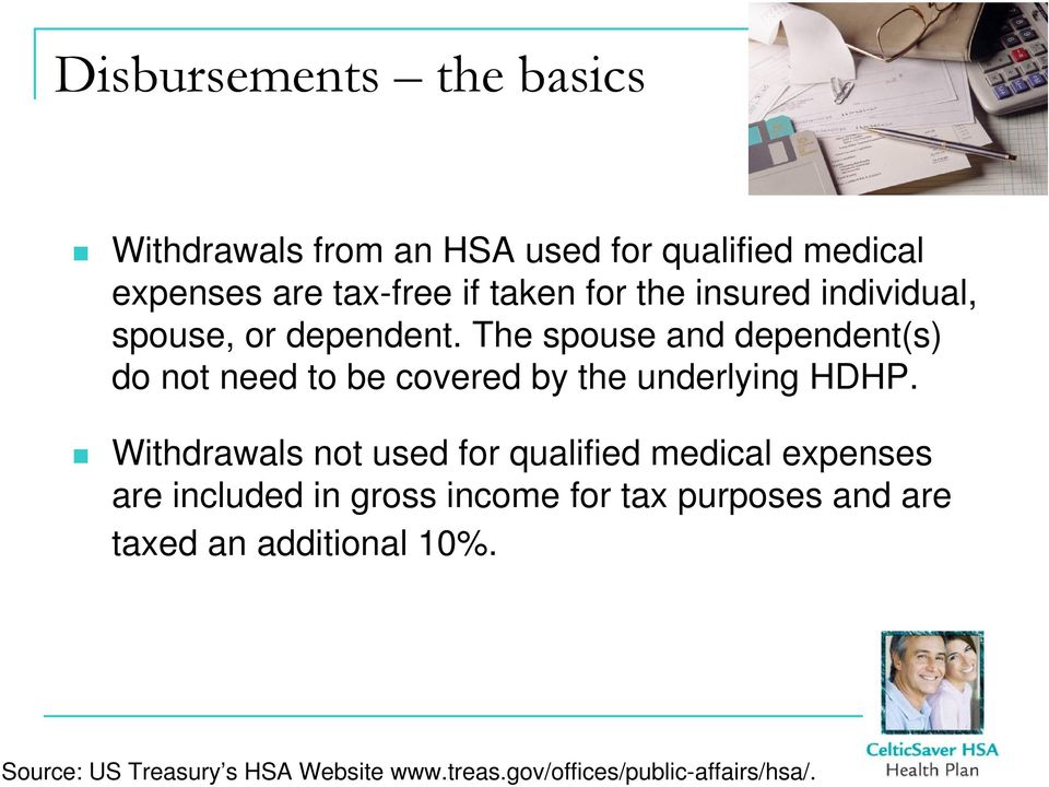 The spouse and dependent(s) do not need to be covered by the underlying HDHP.