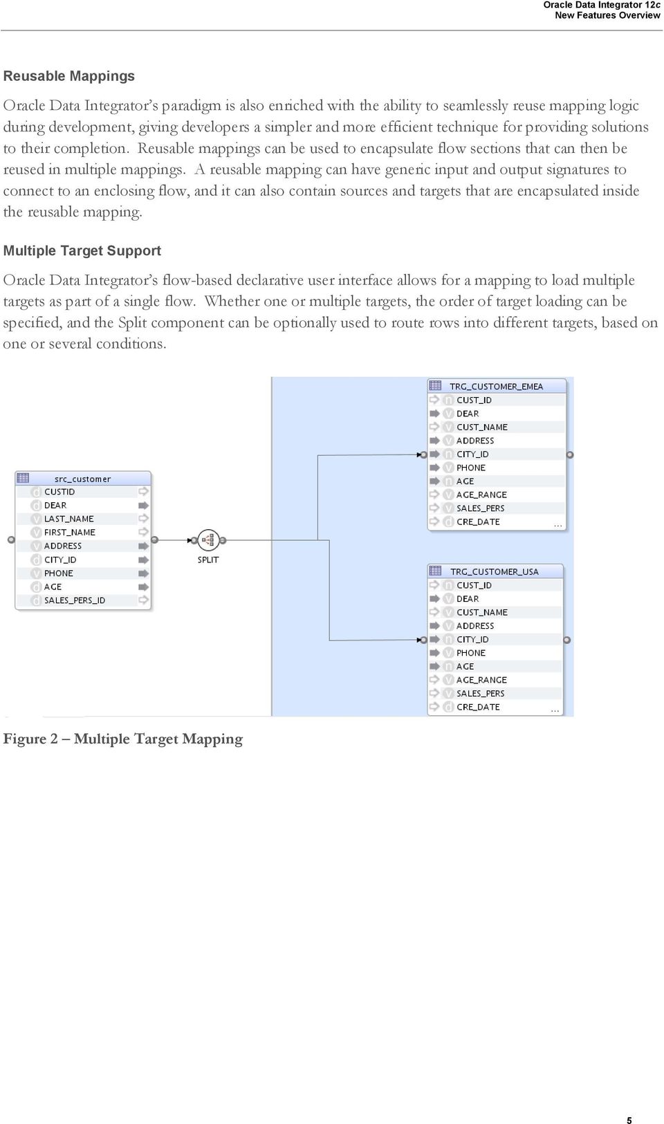A reusable mapping can have generic input and output signatures to connect to an enclosing flow, and it can also contain sources and targets that are encapsulated inside the reusable mapping.