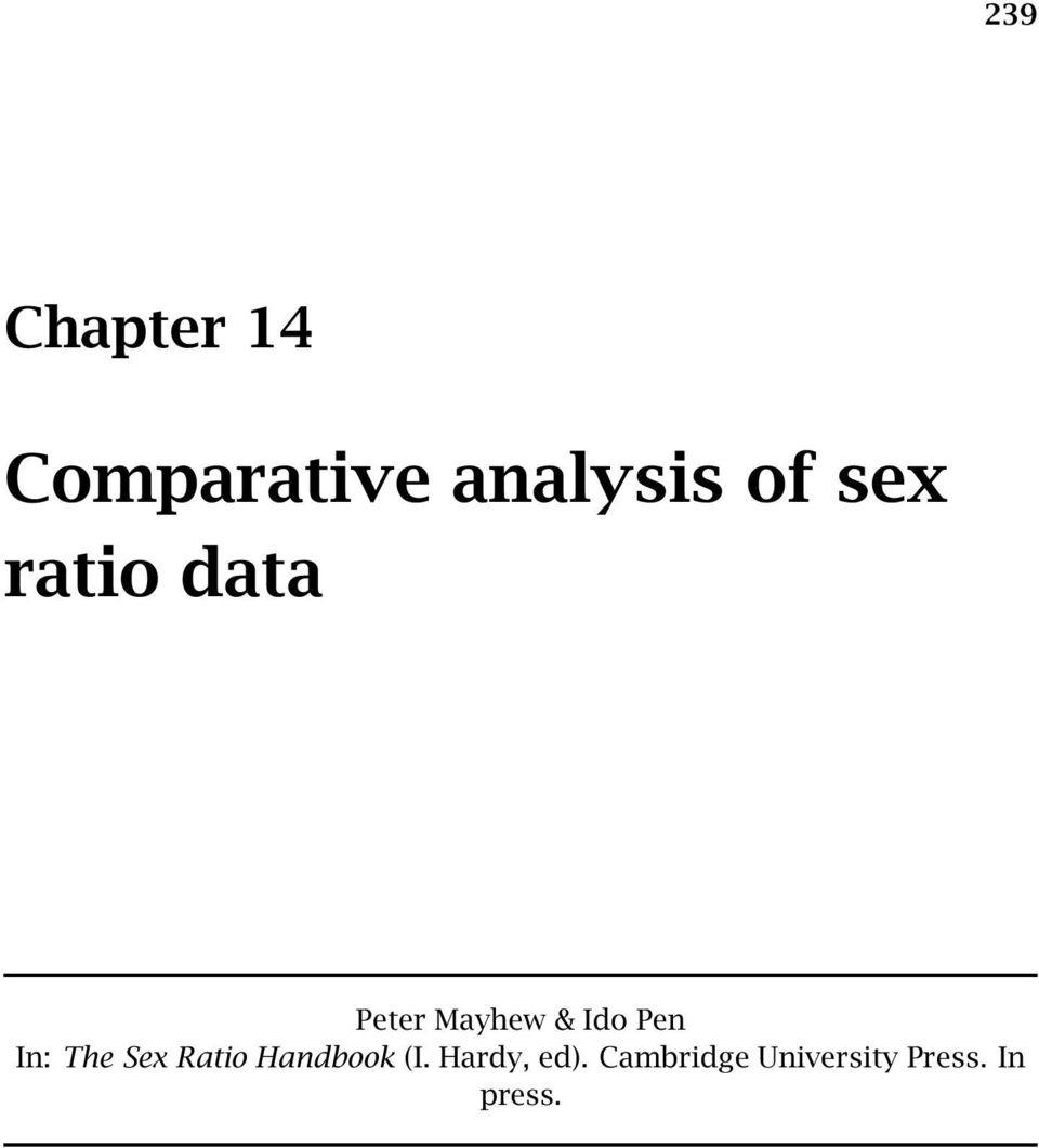 In: The Sex Ratio Handbook (I.