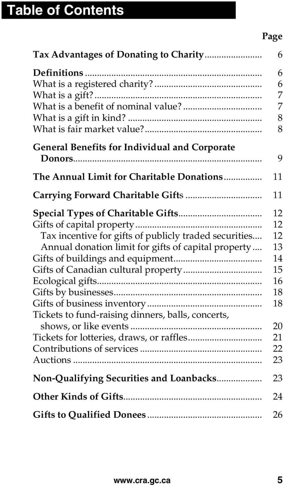 .. 11 Special Types of Charitable Gifts... 12 Gifts of capital property... 12 Tax incentive for gifts of publicly traded securities... 12 Annual donation limit for gifts of capital property.