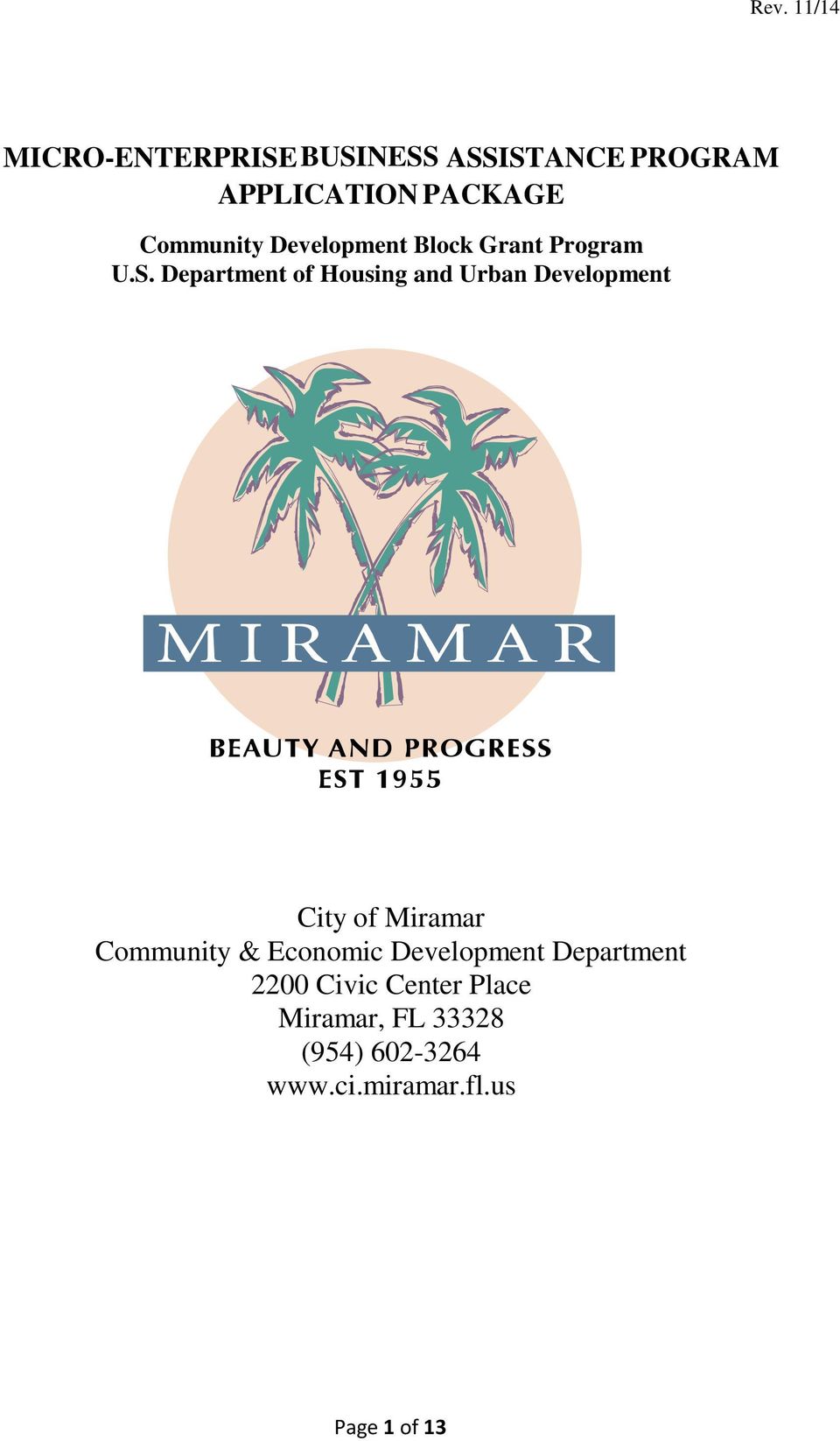 Department of Housing and Urban Development City of Miramar Community &