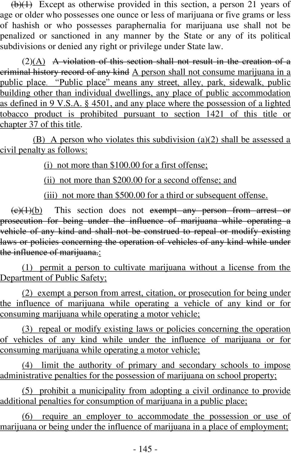 (2)(A) A violation of this section shall not result in the creation of a criminal history record of any kind A person shall not consume marijuana in a public place.
