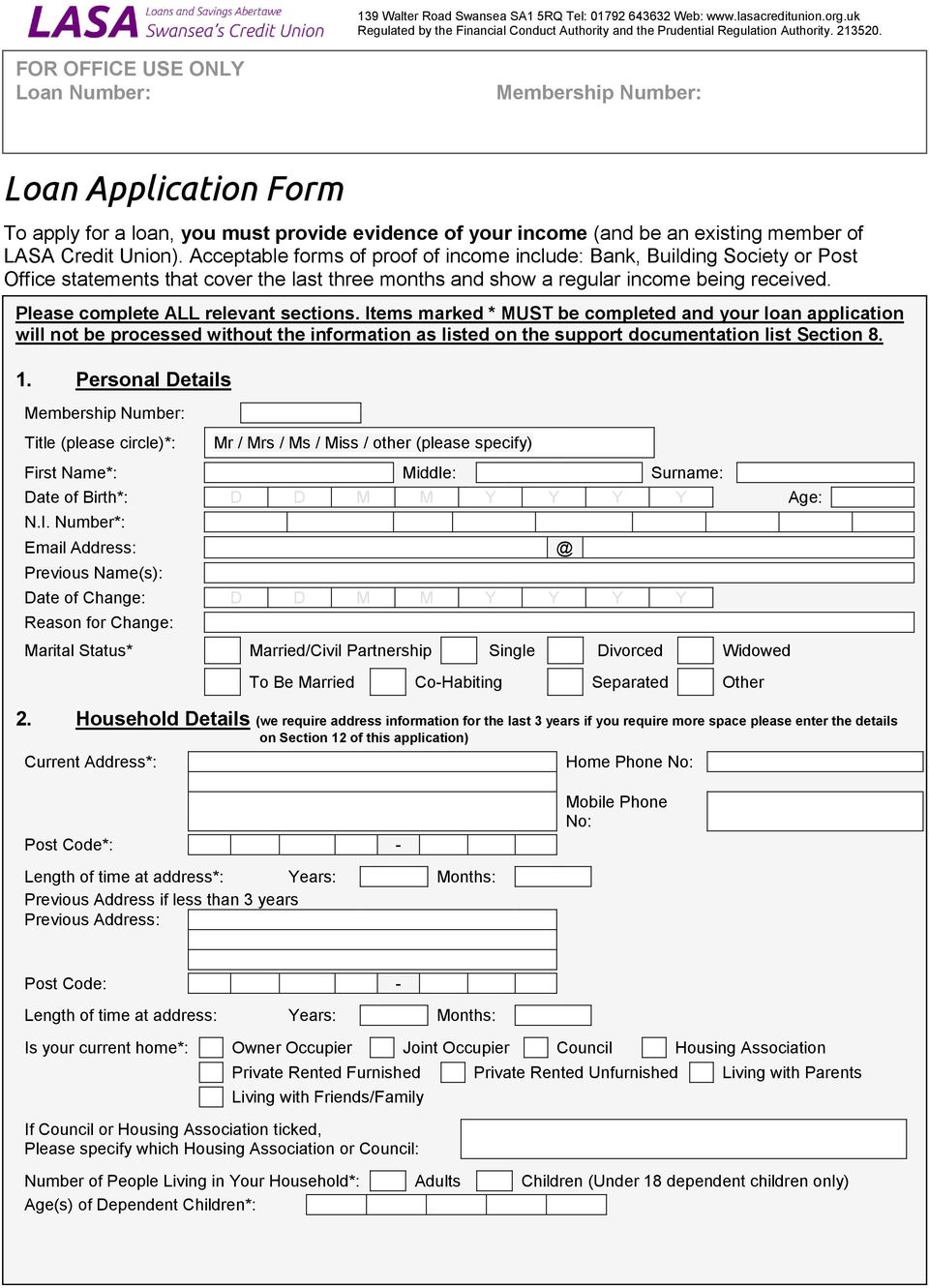 Loan Application Form Pdf Free Download
