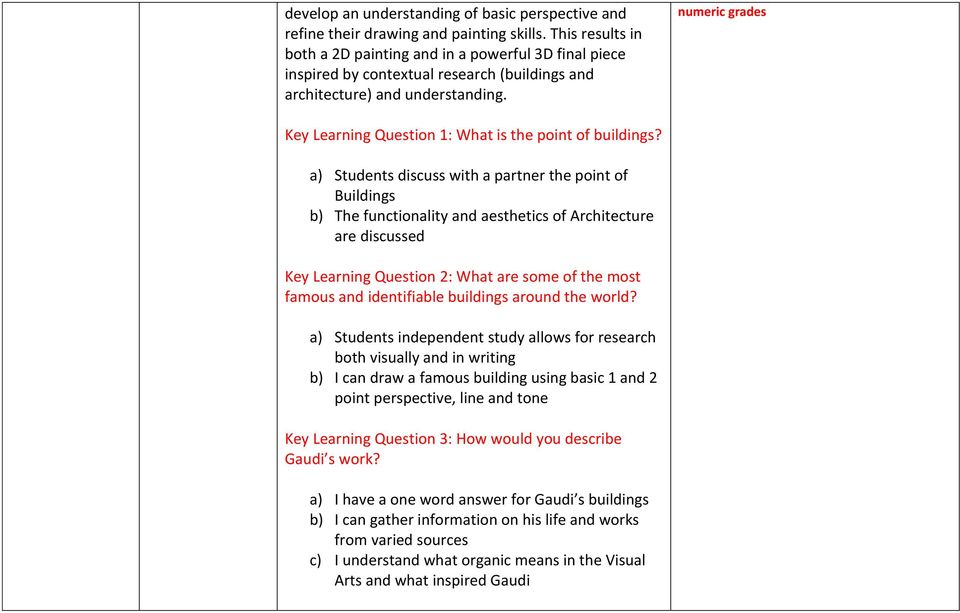 numeric grades Key Learning Question 1: What is the point of buildings?