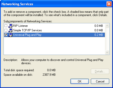 4 Thomson Gateway Tools 4.1.4 Installing UPnP on Windows XP Adding UPnP If you are running Microsoft Windows XP, it is recommended to add the UPnP component to your system.