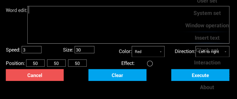 4) Insert word: You can set text overlay scrolling speed, font size, color, orientation, location and so