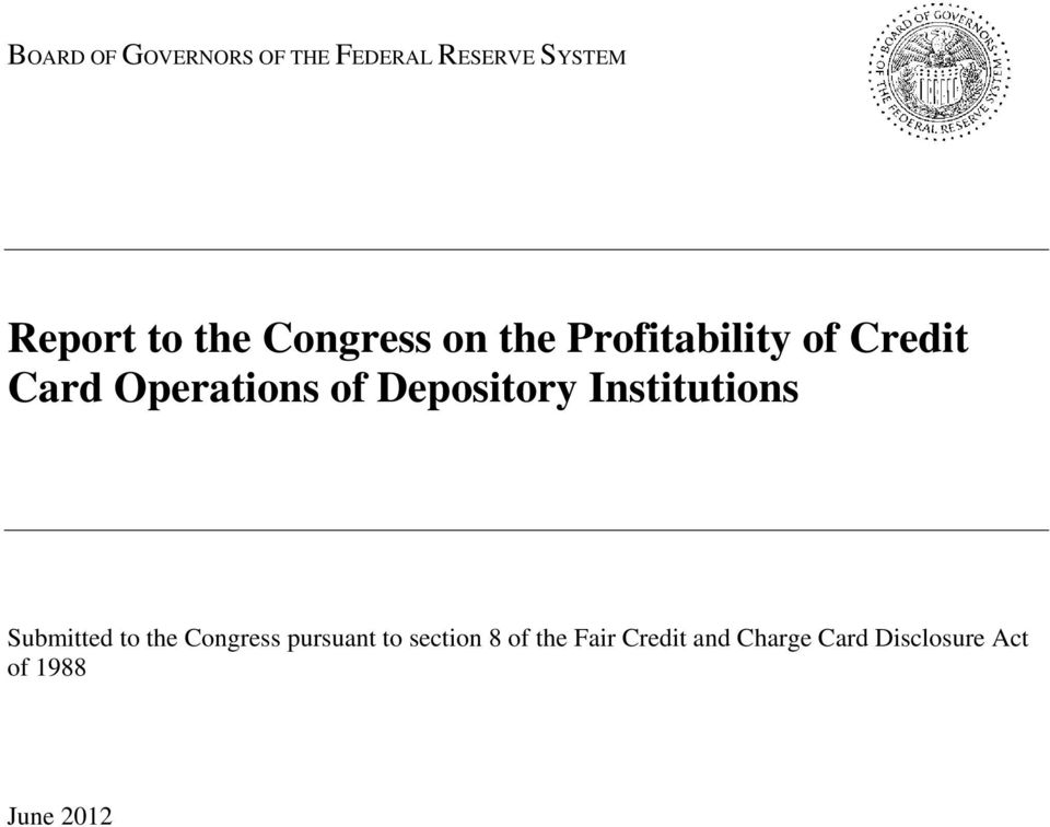 Depository Institutions Submitted to the Congress pursuant to