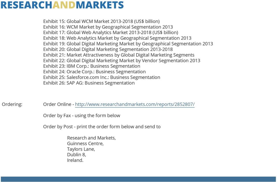 21: Market Attractiveness by Global Digital Marketing Segments Exhibit 22: Global Digital Marketing Market by Vendor Segmentation 2013 Exhibit 23: IBM Corp.