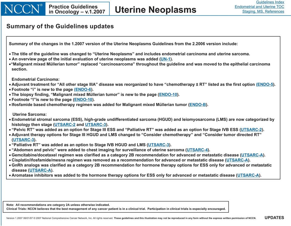 An overview page of the initial evaluation of uterine neoplasms was added ( UN-1).