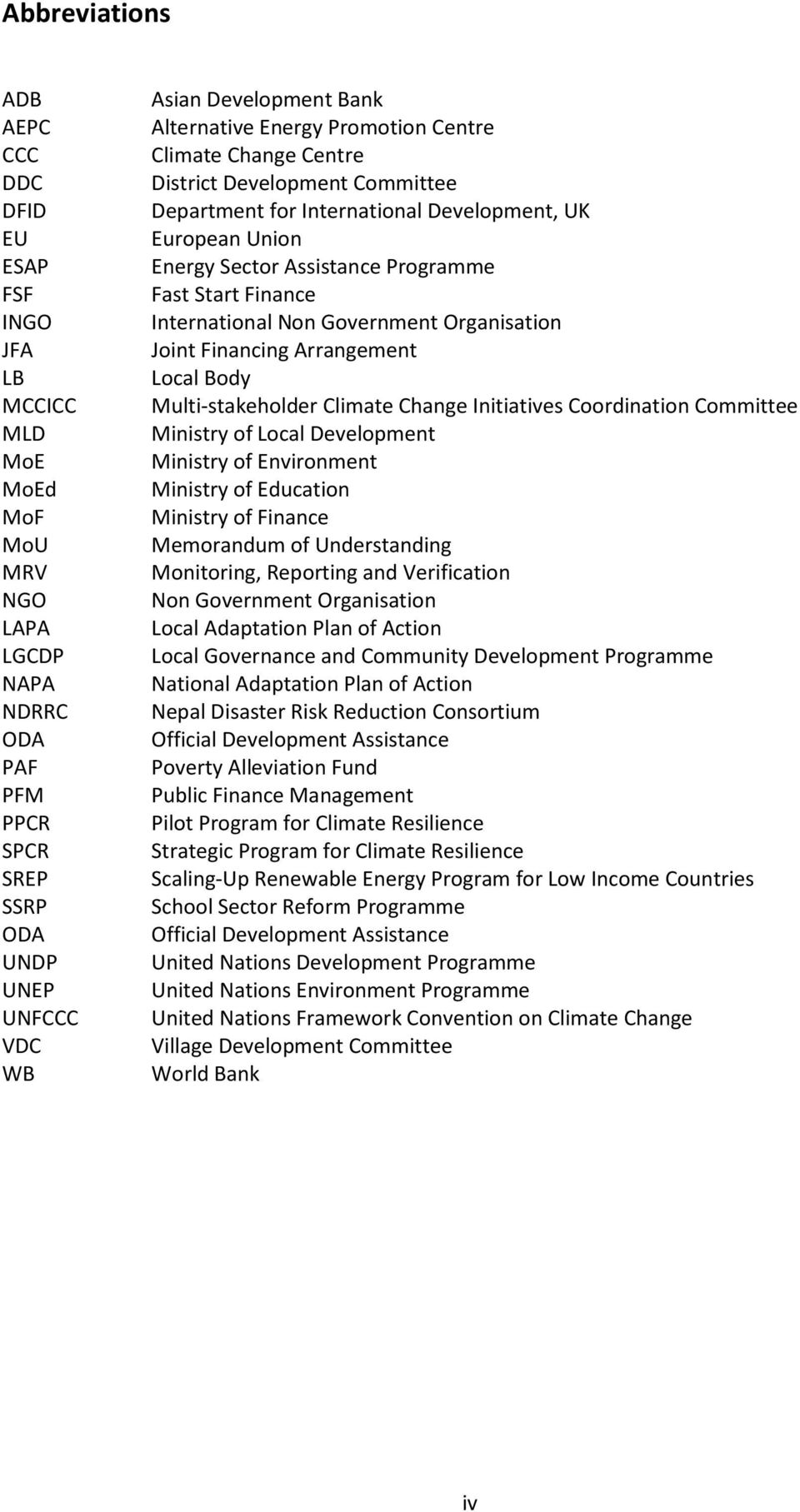 Finance International Non Government Organisation Joint Financing Arrangement Local Body Multi-stakeholder Climate Change Initiatives Coordination Committee Ministry of Local Development Ministry of