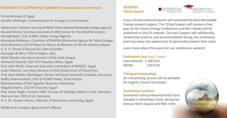 for Solar Energy) Driss Benhima, CEO of Royal Air Maroc & Member of the Dii Advisory Board H.