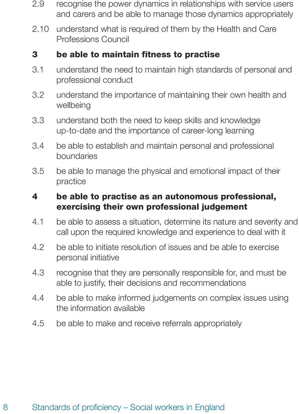 1 understand the need to maintain high standards of personal and professional conduct 3.2 understand the importance of maintaining their own health and wellbeing 3.