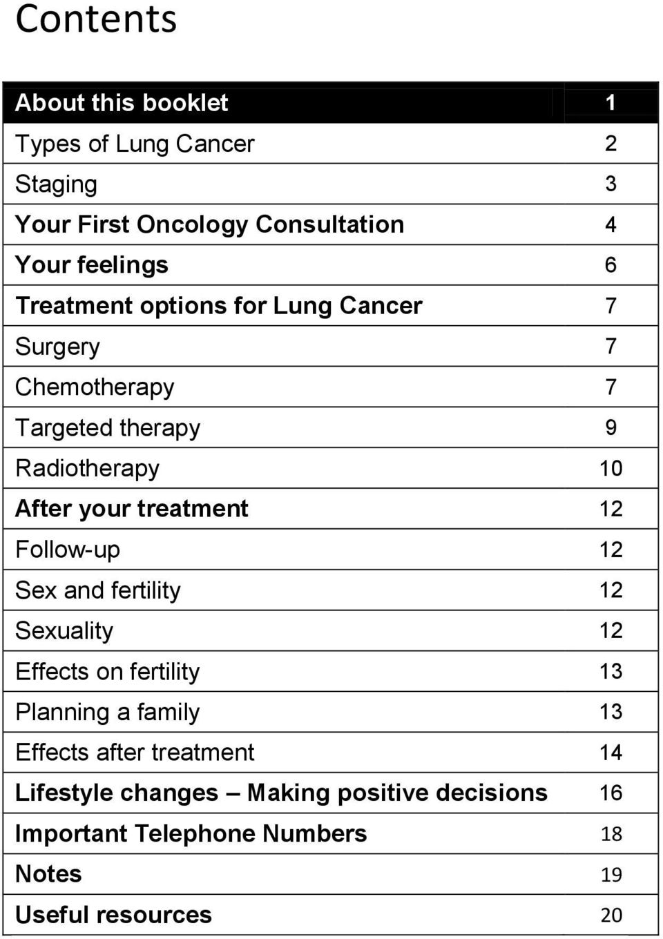 treatment 12 Follow-up 12 Sex and fertility 12 Sexuality 12 Effects on fertility 13 Planning a family 13 Effects