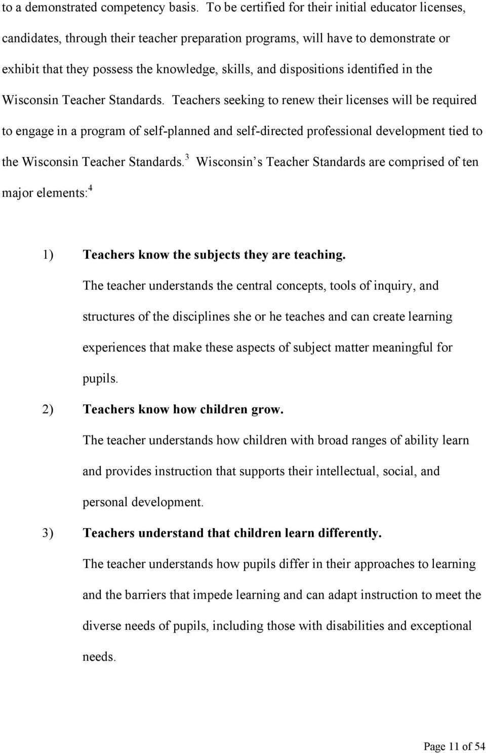 dispositions identified in the Wisconsin Teacher Standards.