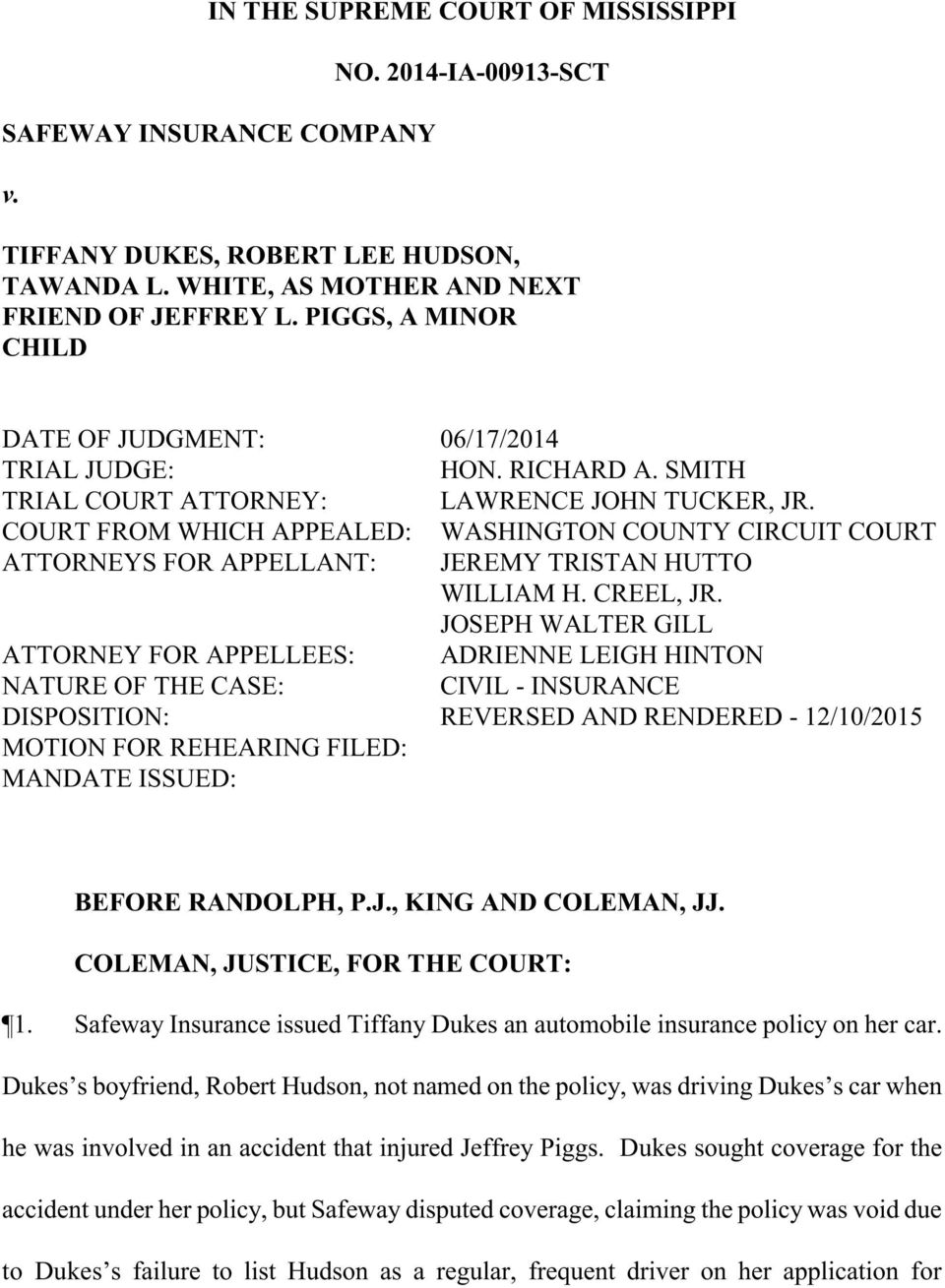 COURT FROM WHICH APPEALED: WASHINGTON COUNTY CIRCUIT COURT ATTORNEYS FOR APPELLANT: JEREMY TRISTAN HUTTO WILLIAM H. CREEL, JR.