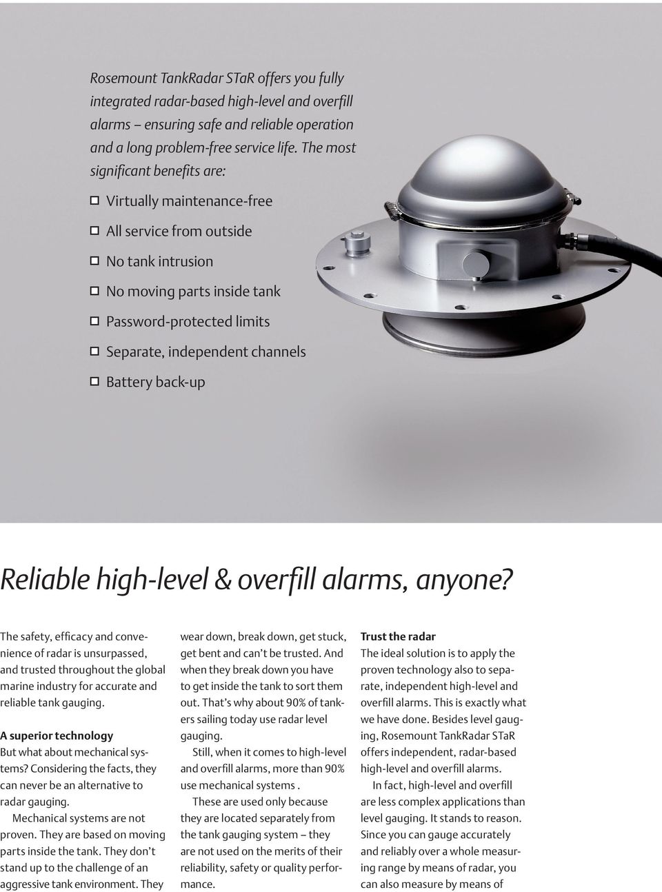 back-up Reliable high-level & overfill alarms, anyone?