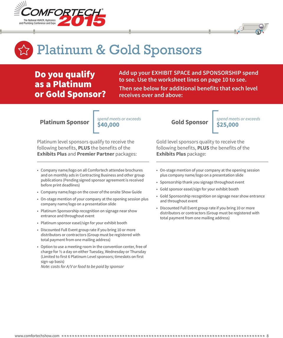 qualify to receive the following benefits, PLUS the benefits of the Exhibits Plus and Premier Partner packages: Gold level sponsors quality to receive the following benefits, PLUS the benefits of the