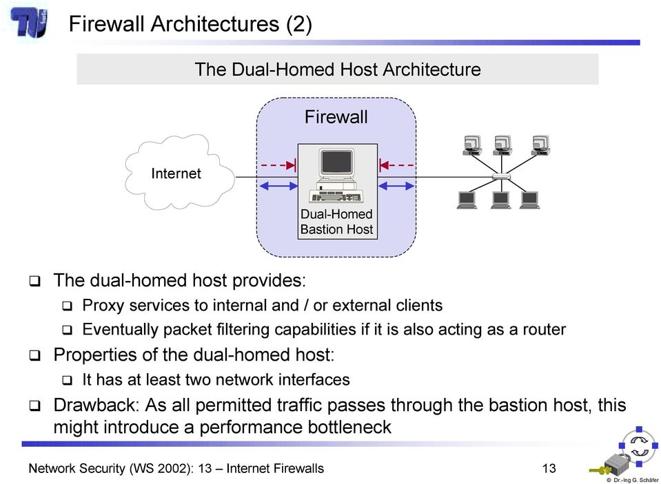 Eventually packet filtering capabilities if it is also acting as a router! Properties of the dual-homed host:!