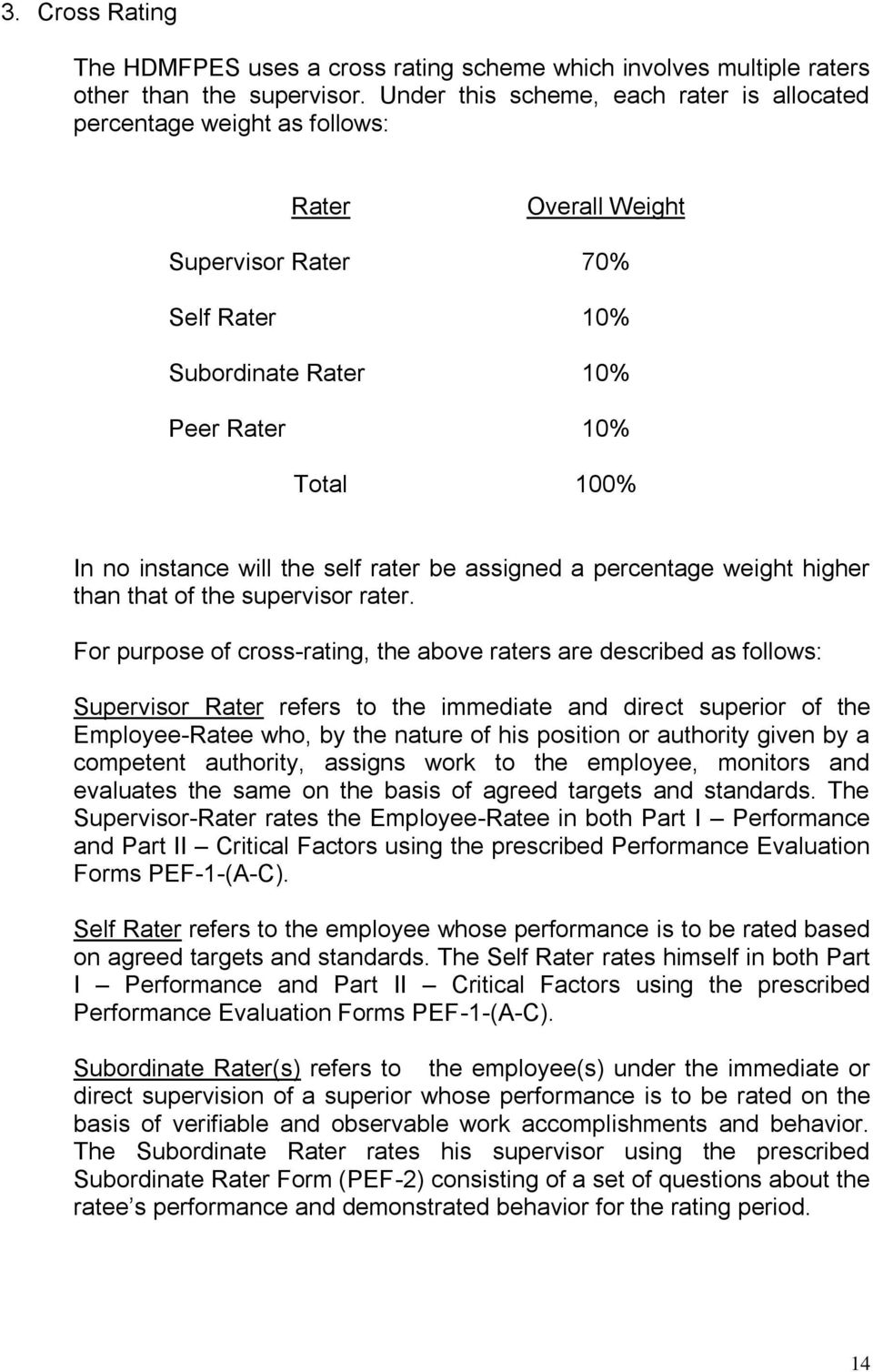 the self rater be assigned a percentage weight higher than that of the supervisor rater.