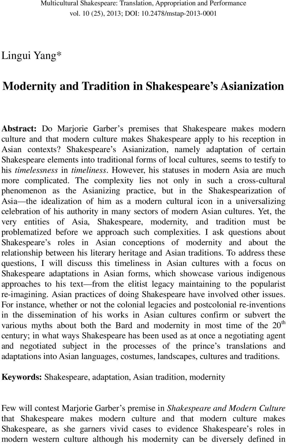 Shakespeare apply to his reception in Asian contexts?