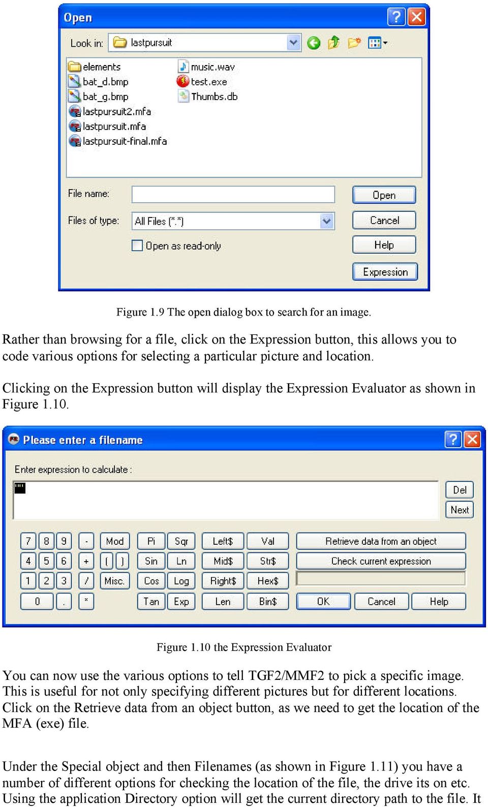 Clicking on the Expression button will display the Expression Evaluator as shown in Figure 1.10. Figure 1.10 the Expression Evaluator You can now use the various options to tell TGF2/MMF2 to pick a specific image.