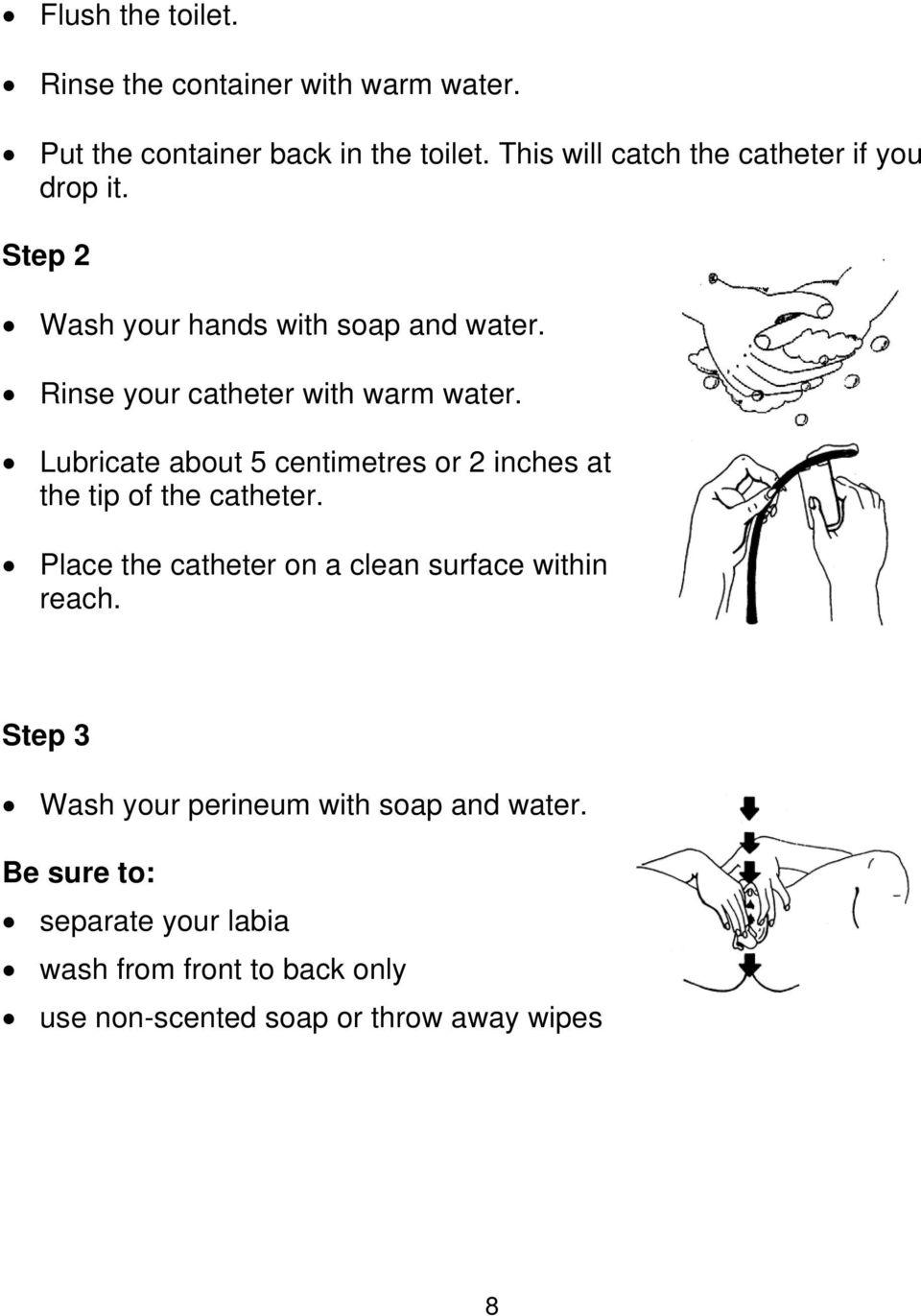 Rinse your catheter with warm water. Lubricate about 5 centimetres or 2 inches at the tip of the catheter.