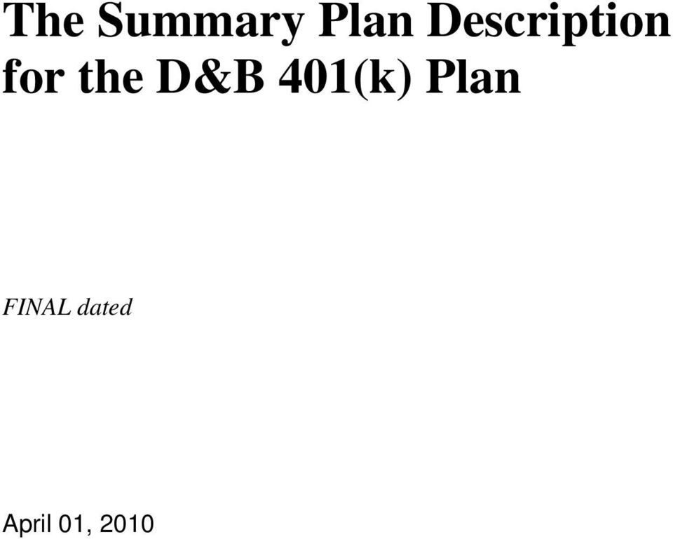 D&B 401(k) Plan