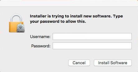 Enter the Username and Password for the administrative account on your Mac and click Install Software.