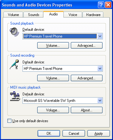 Restoring your default audio device back to the sound card When you install the HP Premium Travel Phone on the computer, it is automatically set by Windows as the default audio device.
