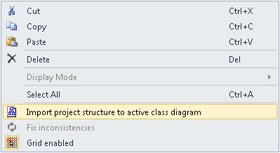 To add single elements to the class diagram select an element in the project tree and drag it with drag and drop to the opened class diagram. "Using as analysis tool for an existing project [} 31] 2.