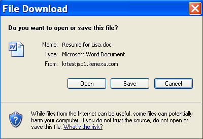 5. A dialog box will open asking if you want to open or save the file. Click the open button to view the document.