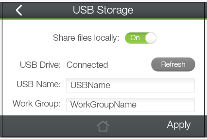 Management (Touch): USB Storage Share a USB storage device with computers on both the Home Network and the Extended Network of the Range Extender.
