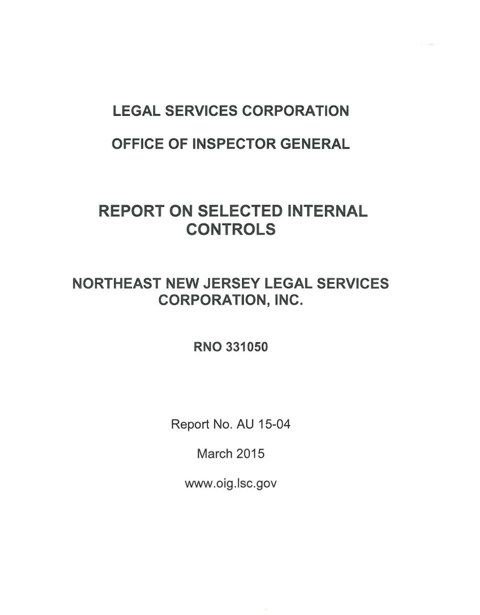 NORTHEAST NEW JERSEY LEGAL SERVICES CORPORATION,