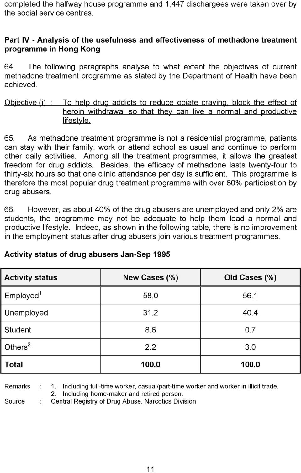The following paragraphs analyse to what extent the objectives of current methadone treatment programme as stated by the Department of Health have been achieved.