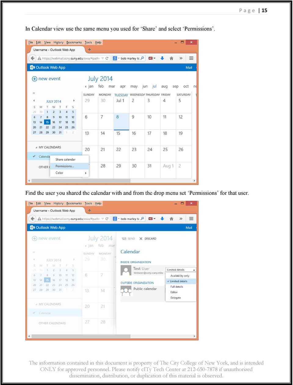 Find the user you shared the calendar with