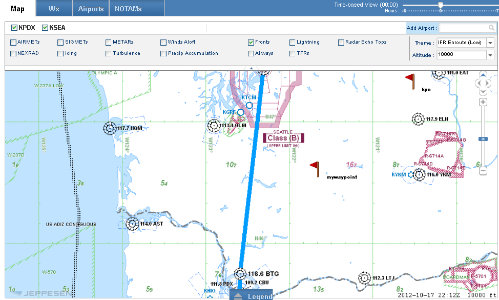 Right Pane Tabs Once you have created and saved or retrieved a flight plan, you will have access to information about the route on a series of tabs across the top of the right pane: Map, Wx, Airports
