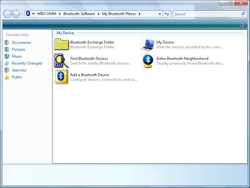 8. After the Bluetooth Configuration Wizard ends, the My Bluetooth Places window will show up.
