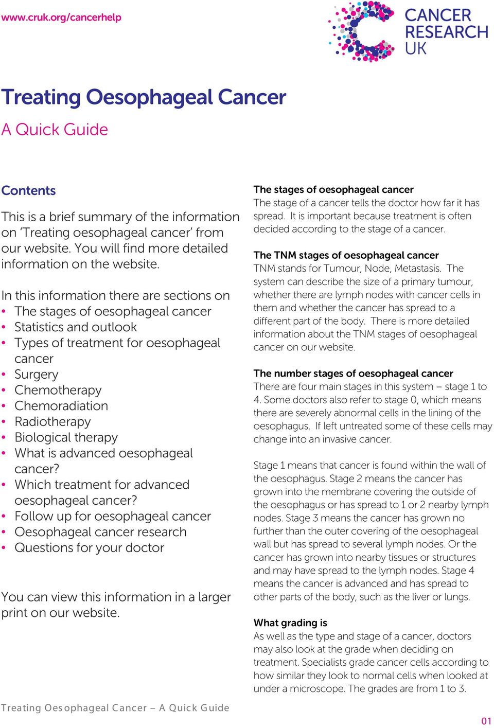 advanced oesophageal cancer? Which treatment for advanced? Follow up for Oesophageal cancer research Questions for your doctor You can view this information in a larger print on our website.