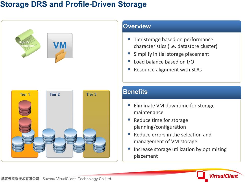 Benefits Tier 1 Tier 2 Tier 3 Eliminate VM downtime for storage maintenance Reduce time for storage