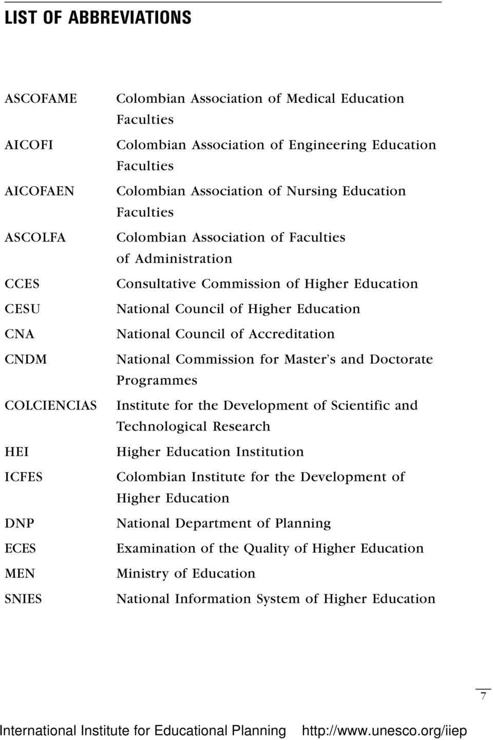 of Higher Education National Council of Accreditation National Commission for Master s and Doctorate Programmes Institute for the Development of Scientific and Technological Research Higher Education