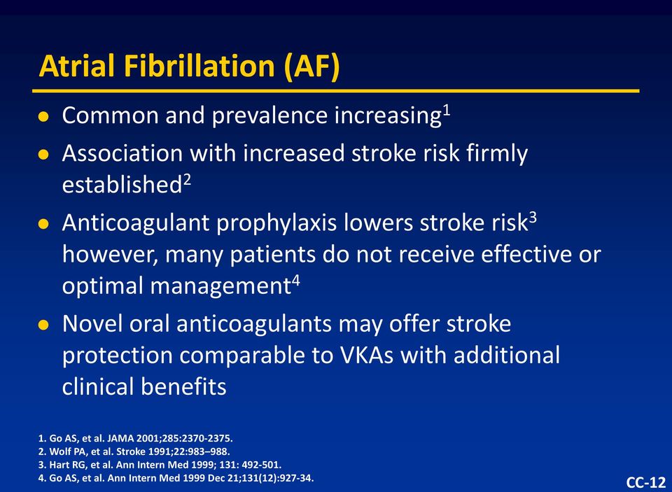 offer stroke protection comparable to VKAs with additional clinical benefits 1. Go AS, et al. JAMA 2001;285:2370 2375. 2. Wolf PA, et al.