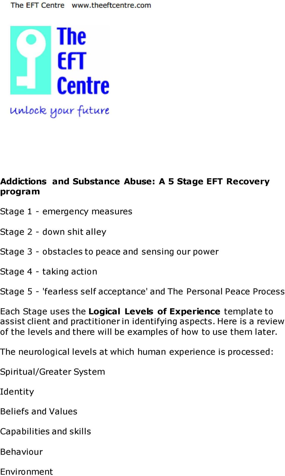 Experience template to assist client and practitioner in identifying aspects.