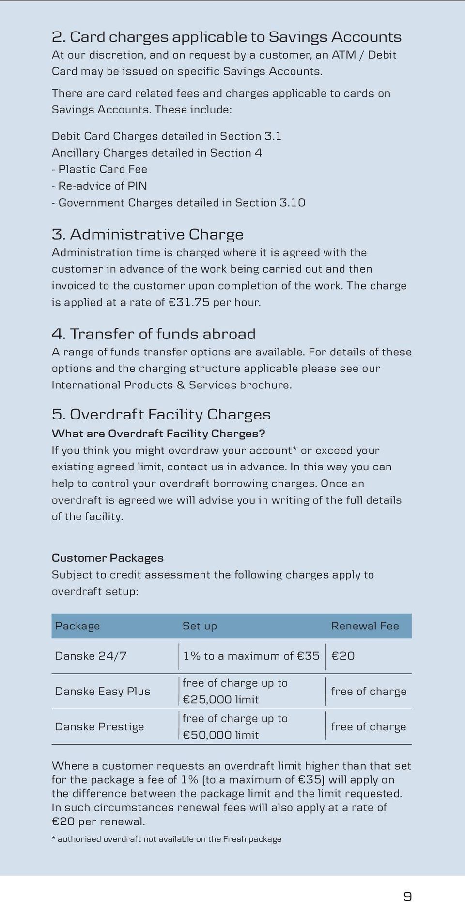 1 Ancillary Charges detailed in Section 4 - Plastic Card Fee - Re-advice of PIN - Government Charges detailed in Section 3.10 3.