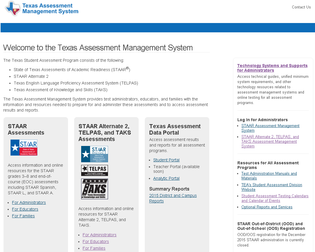 STAAR Alternate 2, TELPAS, and TAKS Administration Texas