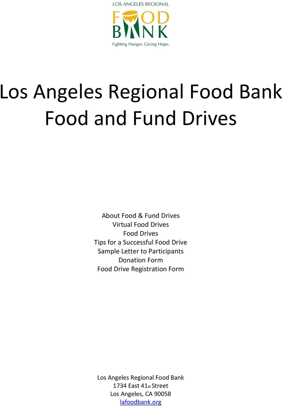 Sample Letter to Participants Donation Form Food Drive Registration Form