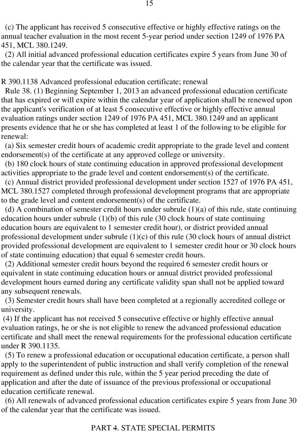 1138 Advanced professional education certificate; renewal Rule 38.