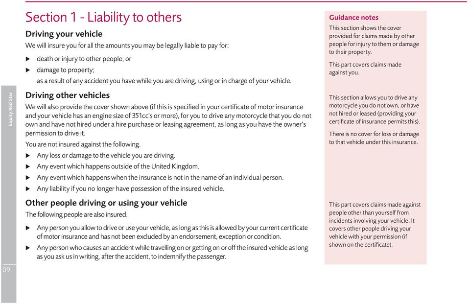 This section shows the cover provided for claims made by other people for injury to them or damage to their property. This part covers claims made against you.